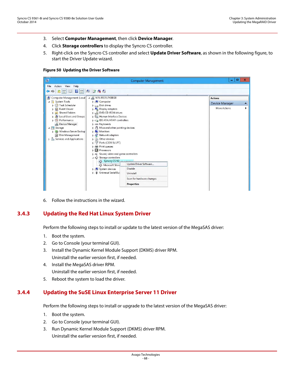 3 updating the red hat linux system driver | Avago Technologies Syncro 9361-8i User Manual | Page 68 / 81