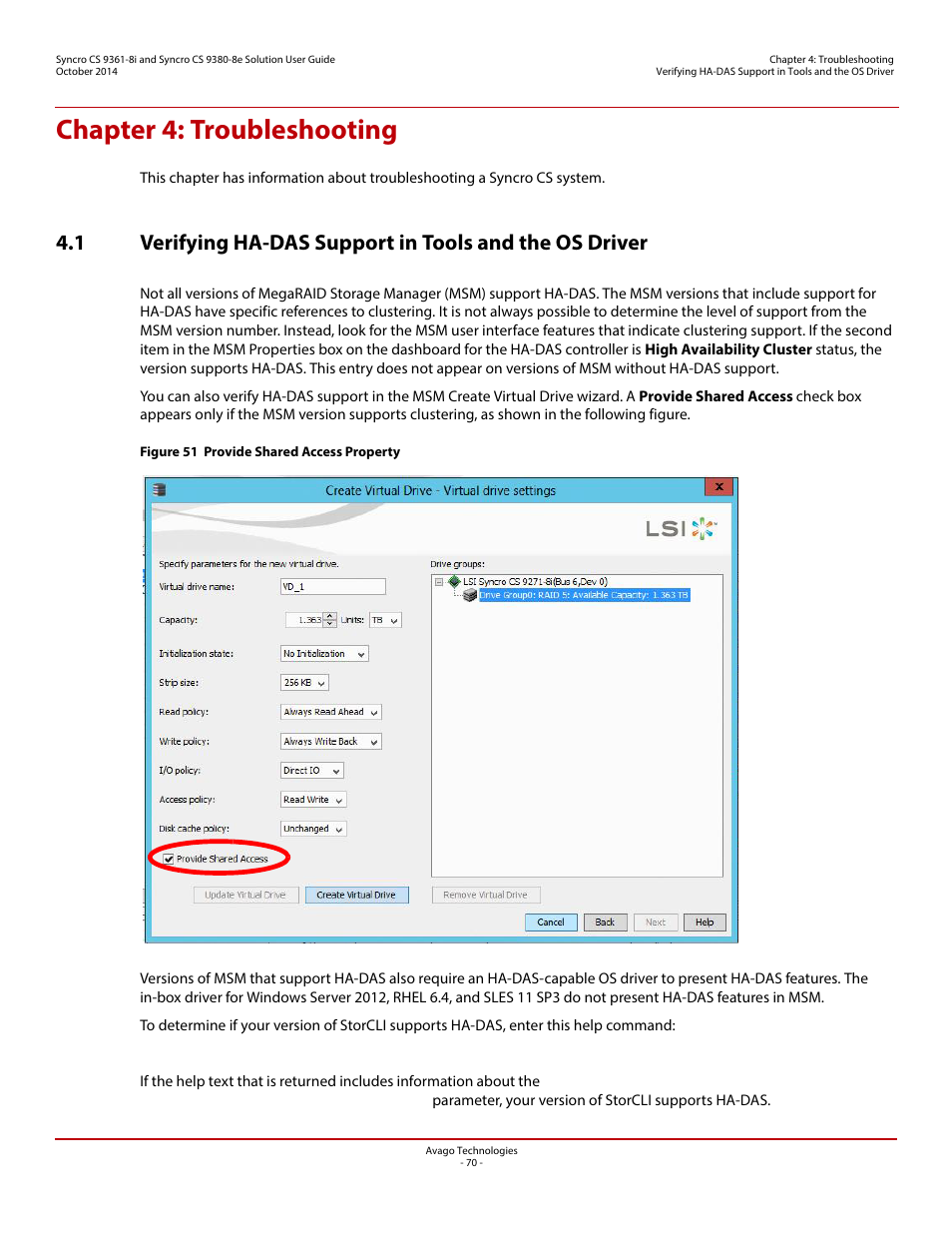 Chapter 4: troubleshooting, Chapter 4 | Avago Technologies Syncro 9361-8i User Manual | Page 70 / 81