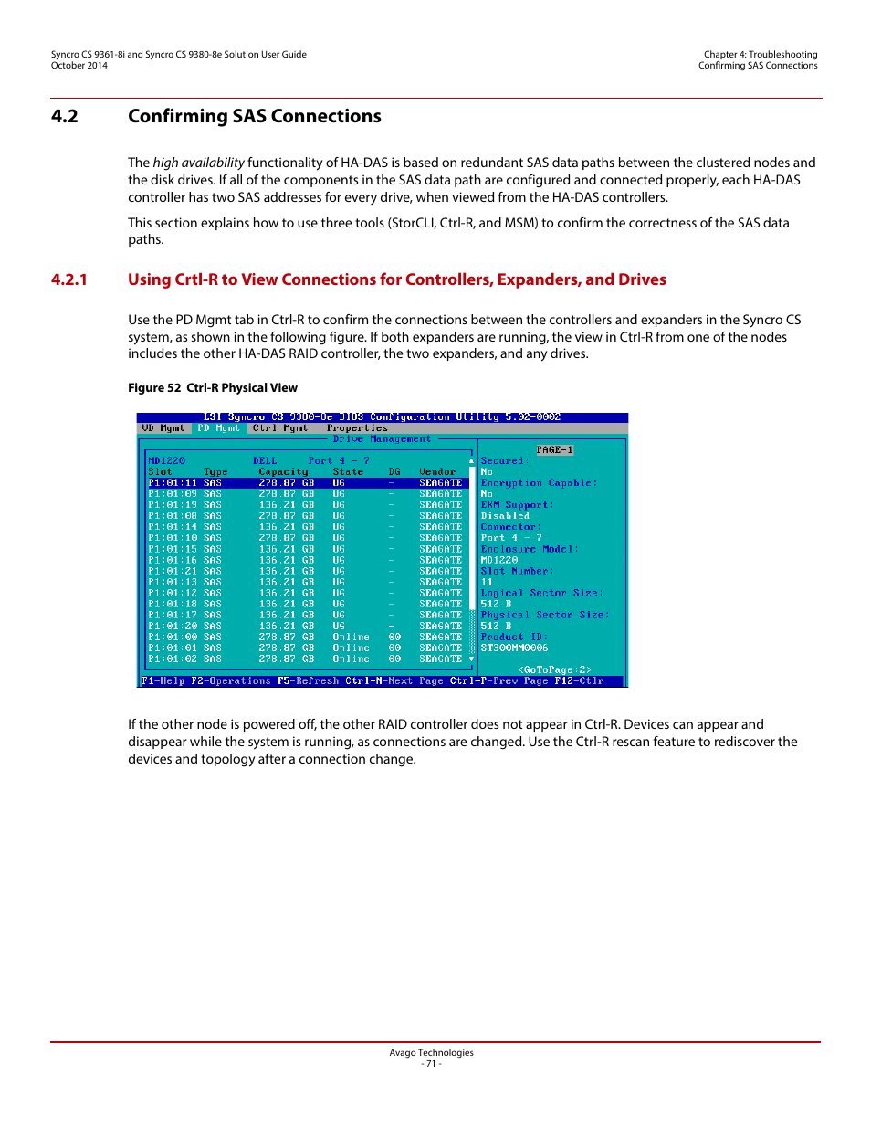 2 confirming sas connections | Avago Technologies Syncro 9361-8i User Manual | Page 71 / 81