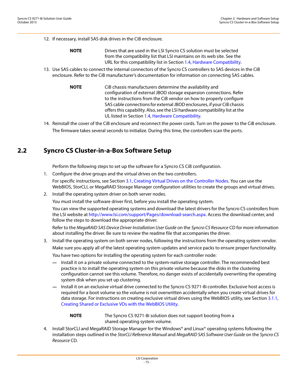 2 syncro cs cluster-in-a-box software setup | Avago Technologies Syncro CS 9271-8i User Manual | Page 15 / 80