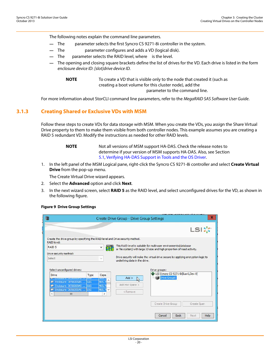 3 creating shared or exclusive vds with msm | Avago Technologies Syncro CS 9271-8i User Manual | Page 20 / 80