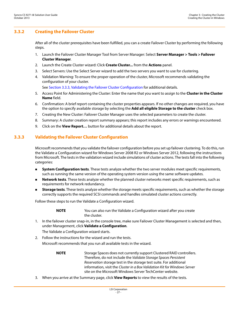 2 creating the failover cluster, 3 validating the failover cluster configuration | Avago Technologies Syncro CS 9271-8i User Manual | Page 27 / 80