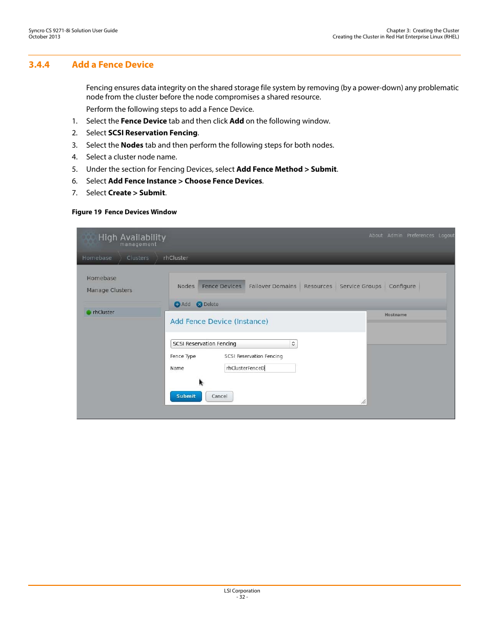 4 add a fence device | Avago Technologies Syncro CS 9271-8i User Manual | Page 32 / 80