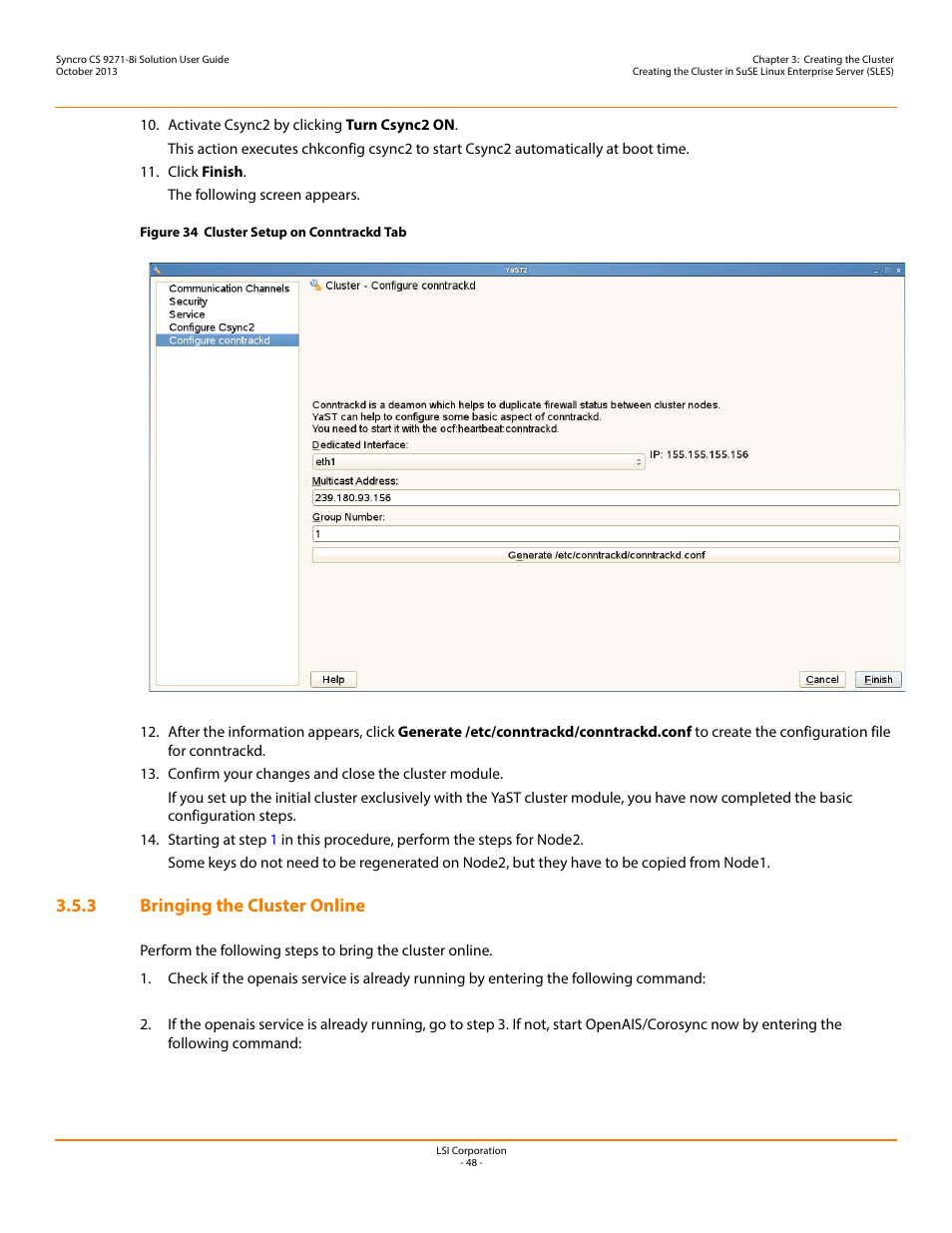 3 bringing the cluster online | Avago Technologies Syncro CS 9271-8i User Manual | Page 48 / 80