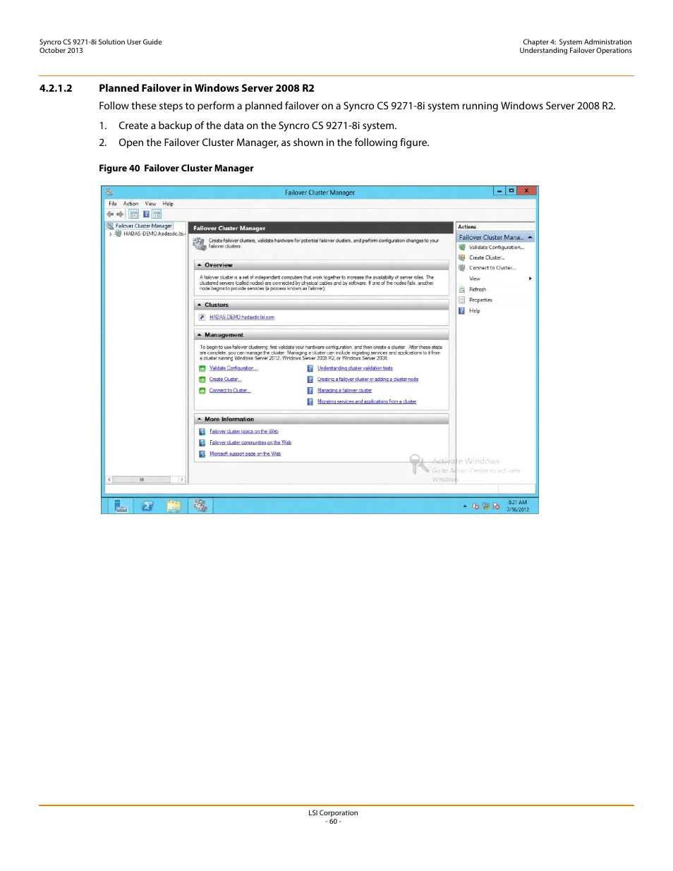 2 planned failover in windows server 2008 r2 | Avago Technologies Syncro CS 9271-8i User Manual | Page 60 / 80