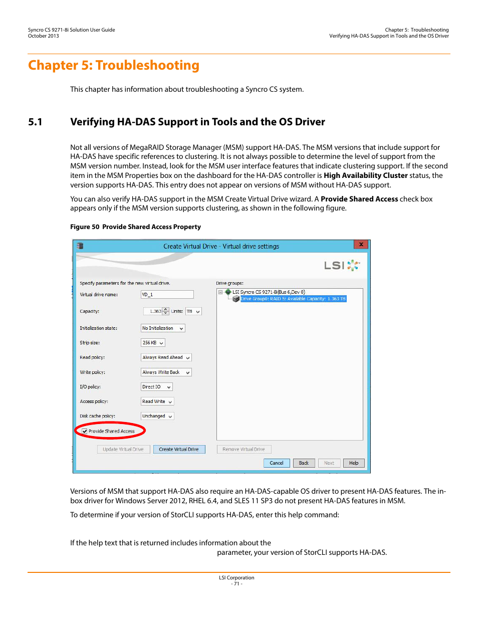 Chapter 5: troubleshooting | Avago Technologies Syncro CS 9271-8i User Manual | Page 71 / 80
