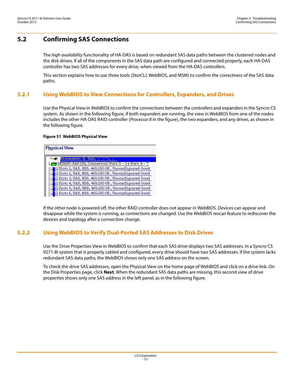 2 confirming sas connections | Avago Technologies Syncro CS 9271-8i User Manual | Page 72 / 80