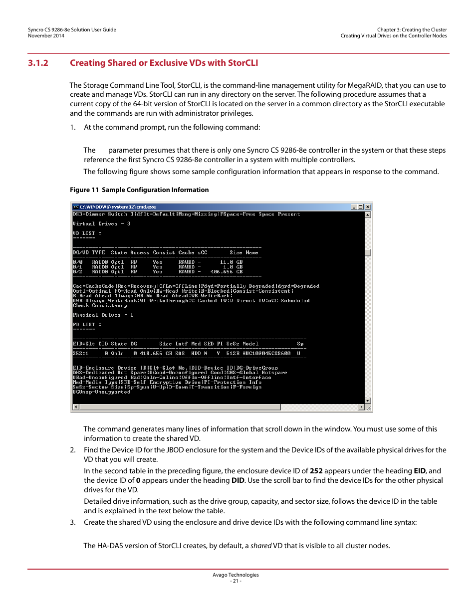 2 creating shared or exclusive vds with storcli | Avago Technologies Syncro CS 9286-8e User Manual | Page 21 / 80