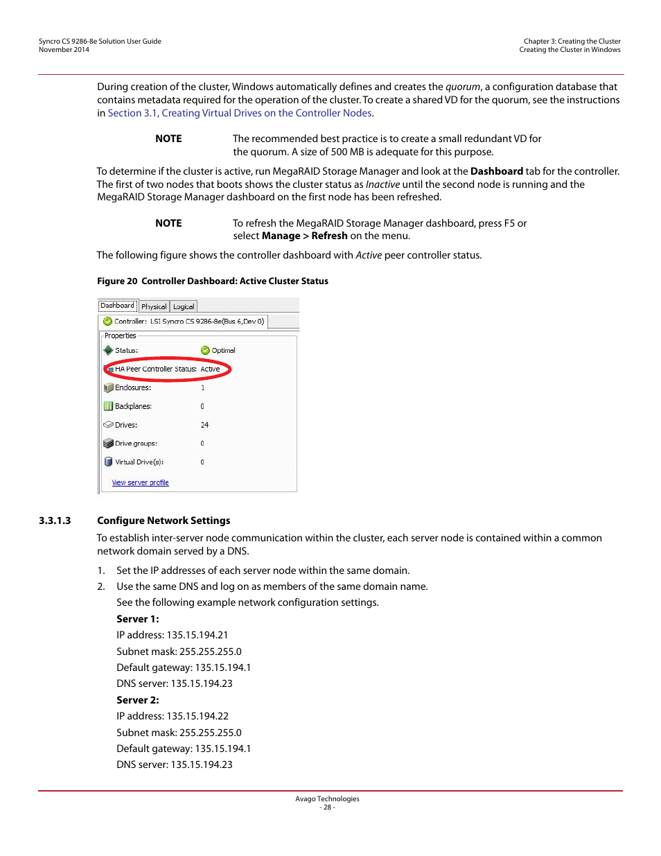 3 configure network settings | Avago Technologies Syncro CS 9286-8e User Manual | Page 28 / 80