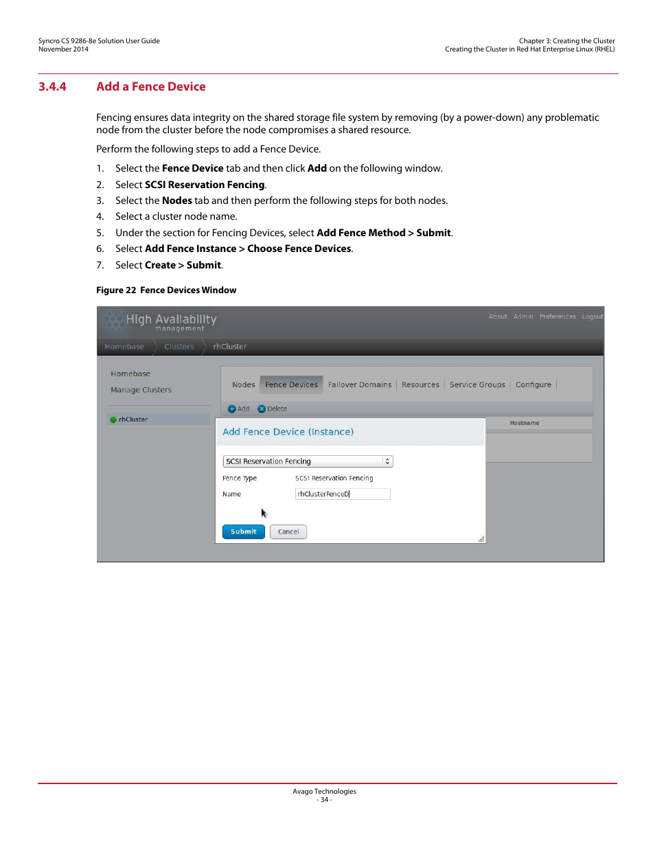 4 add a fence device | Avago Technologies Syncro CS 9286-8e User Manual | Page 34 / 80