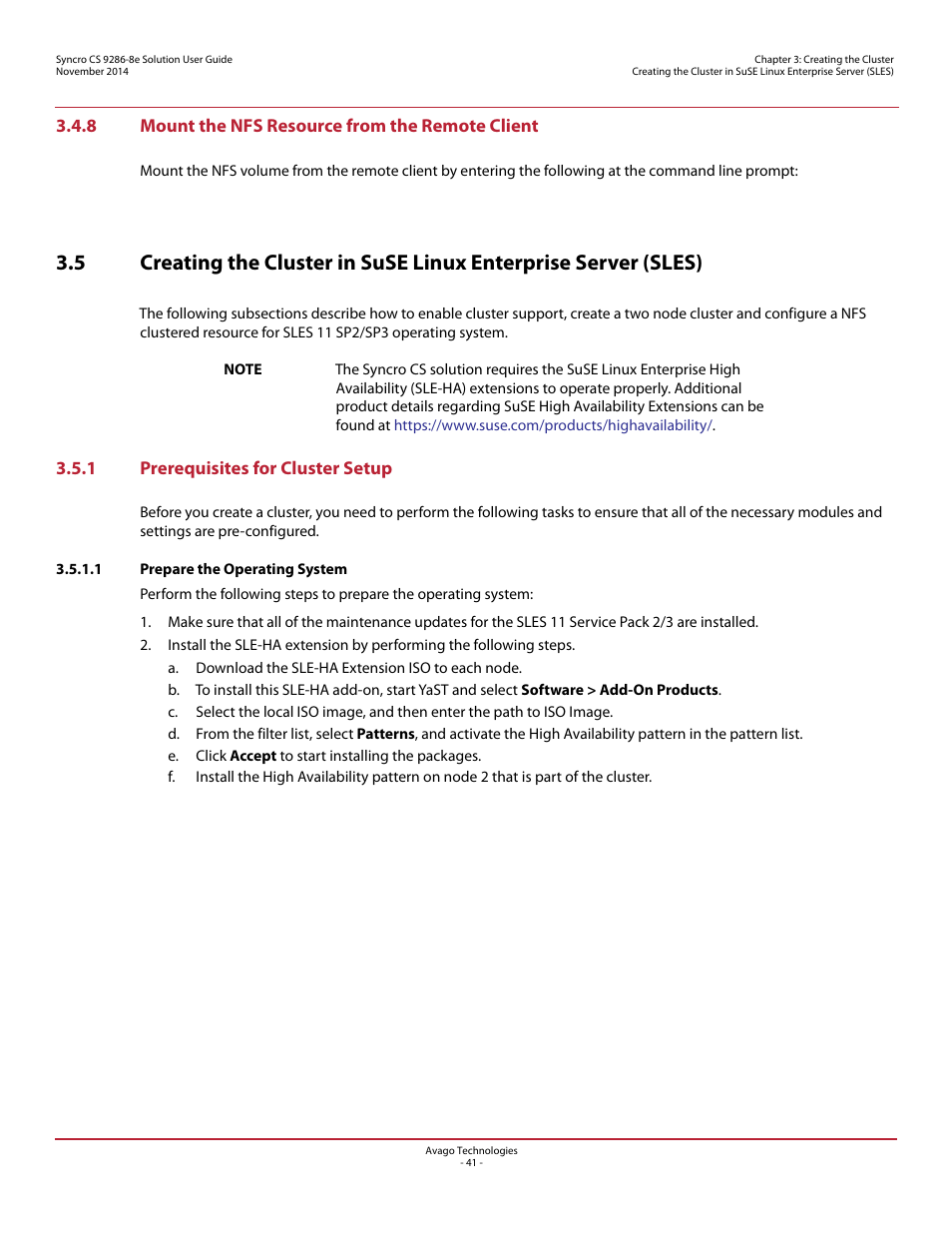 8 mount the nfs resource from the remote client, 1 prerequisites for cluster setup, 1 prepare the operating system | Avago Technologies Syncro CS 9286-8e User Manual | Page 41 / 80