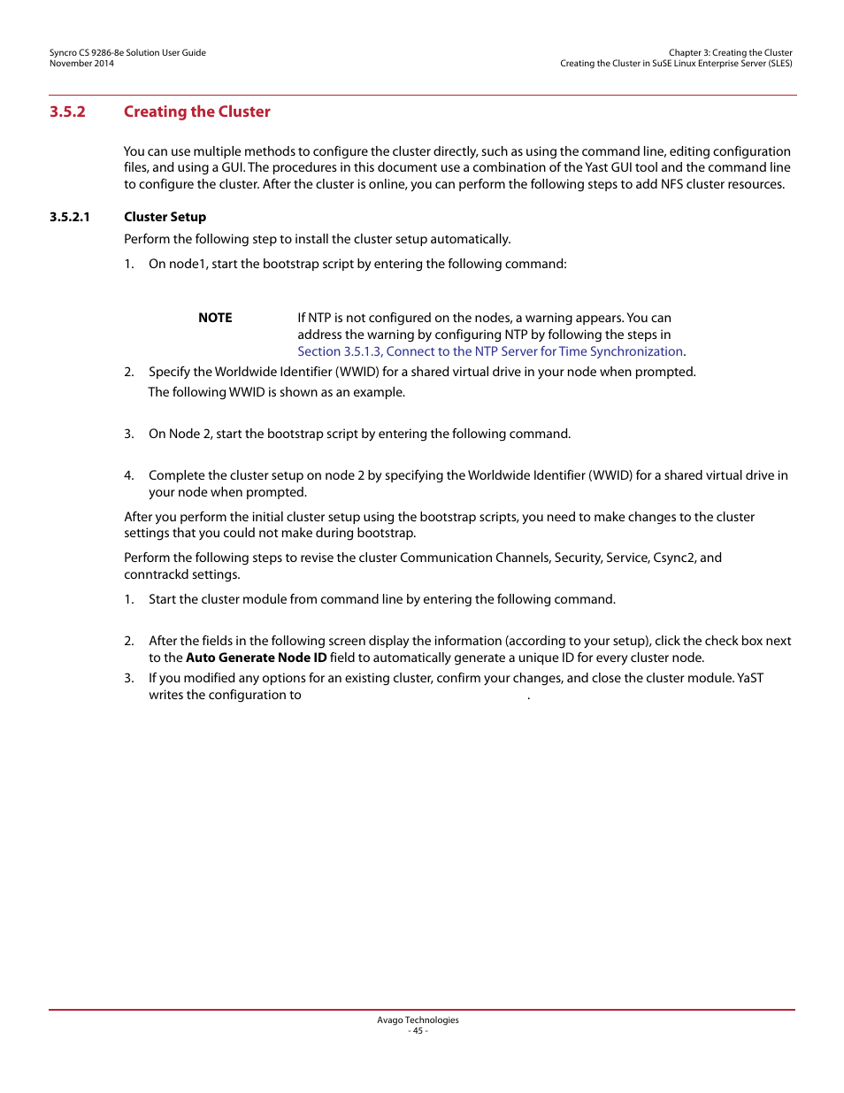 2 creating the cluster, 1 cluster setup | Avago Technologies Syncro CS 9286-8e User Manual | Page 45 / 80