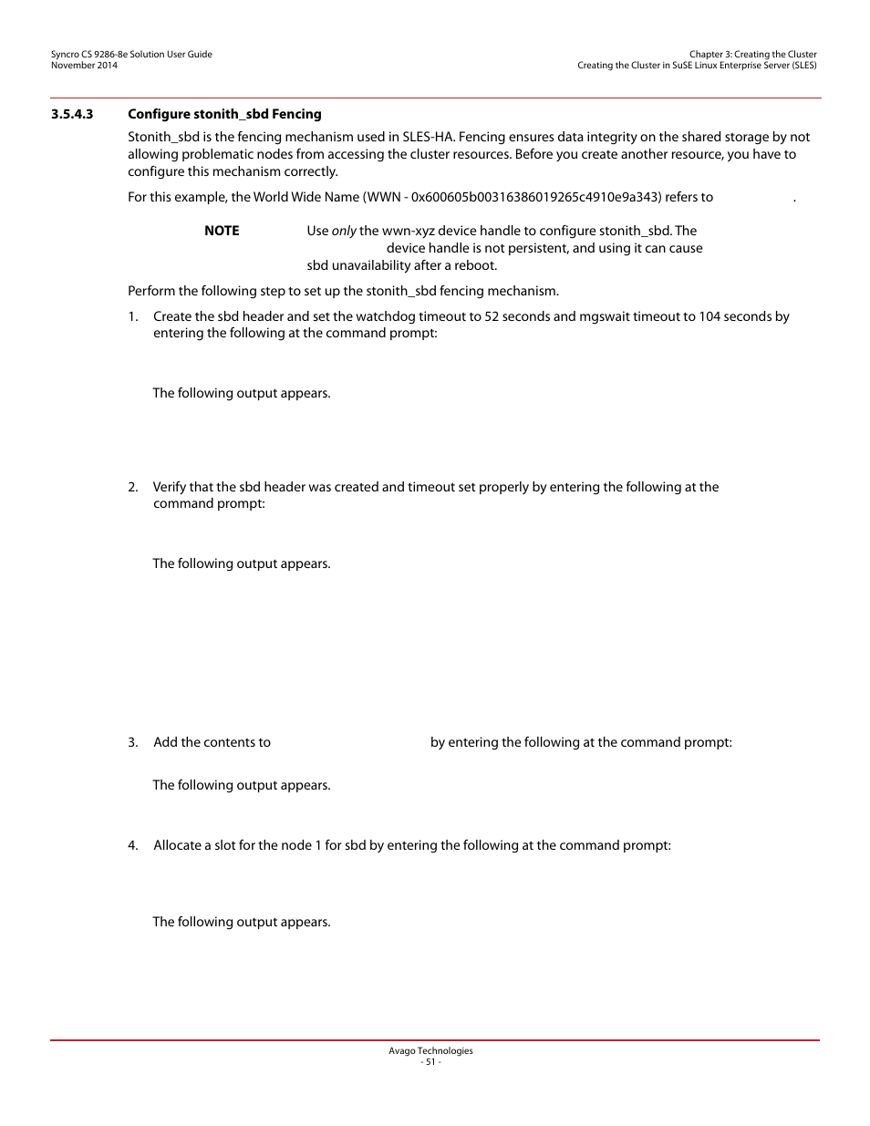 3 configure stonith_sbd fencing | Avago Technologies Syncro CS 9286-8e User Manual | Page 51 / 80