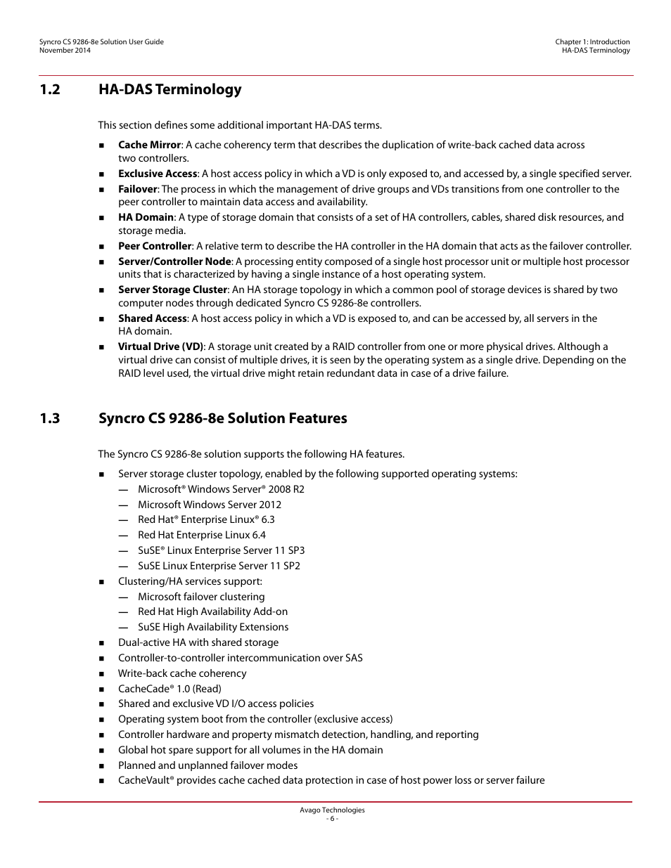 2 ha-das terminology, 3 syncro cs 9286-8e solution features | Avago Technologies Syncro CS 9286-8e User Manual | Page 6 / 80