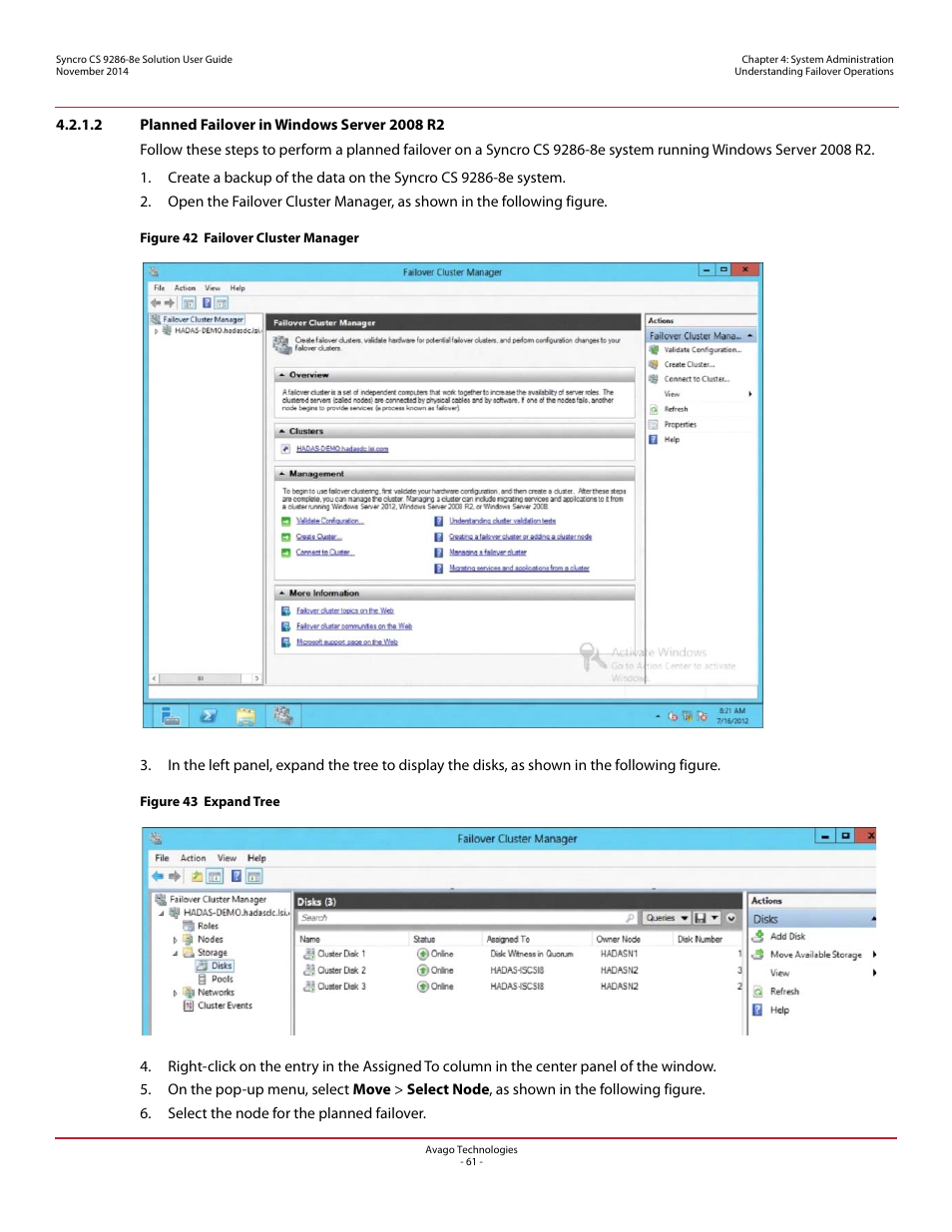 2 planned failover in windows server 2008 r2 | Avago Technologies Syncro CS 9286-8e User Manual | Page 61 / 80