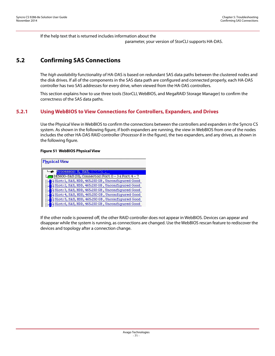 2 confirming sas connections | Avago Technologies Syncro CS 9286-8e User Manual | Page 71 / 80