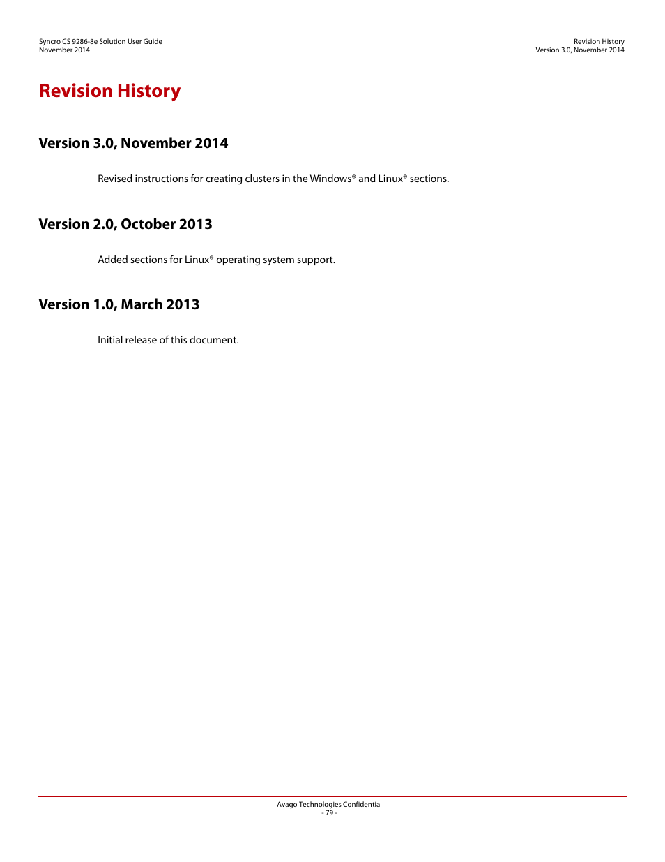 Revision history | Avago Technologies Syncro CS 9286-8e User Manual | Page 79 / 80