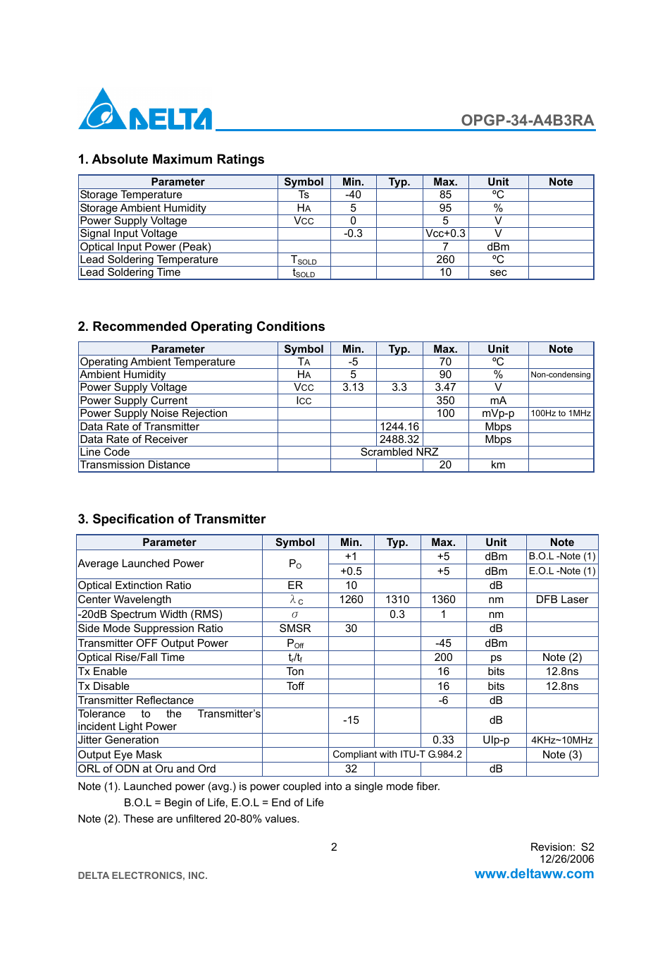 Opgp-34-a4b3ra | Delta Electronics GPON ONU Transceiver OPGP-34-A4B3RA User Manual | Page 2 / 8