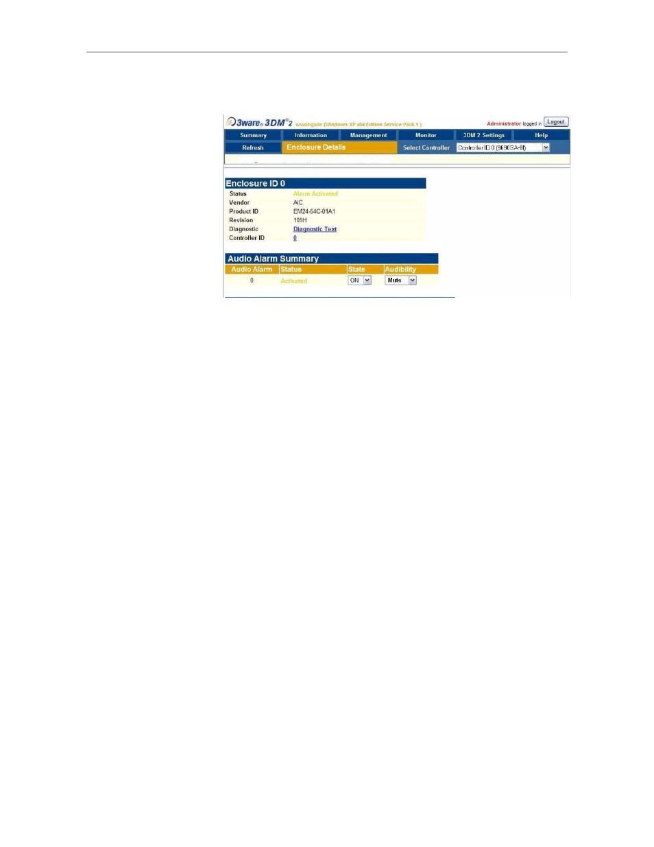 Turning off an enclosure alarm in 3bm | Avago Technologies 3ware 9650SE-12ML (Channel) User Manual | Page 19 / 27