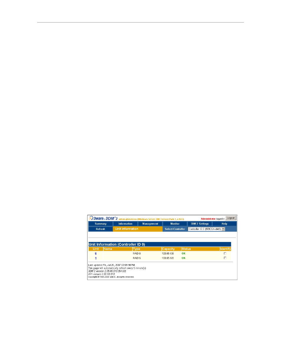 Unit information page | Avago Technologies 3ware 9650SE-12ML (Channel) User Manual | Page 227 / 361