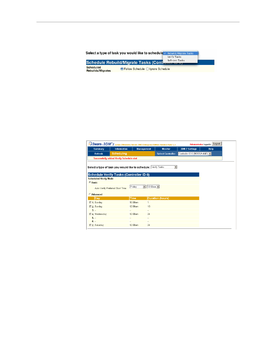 Task schedules | Avago Technologies 3ware 9650SE-12ML (Channel) User Manual | Page 241 / 361