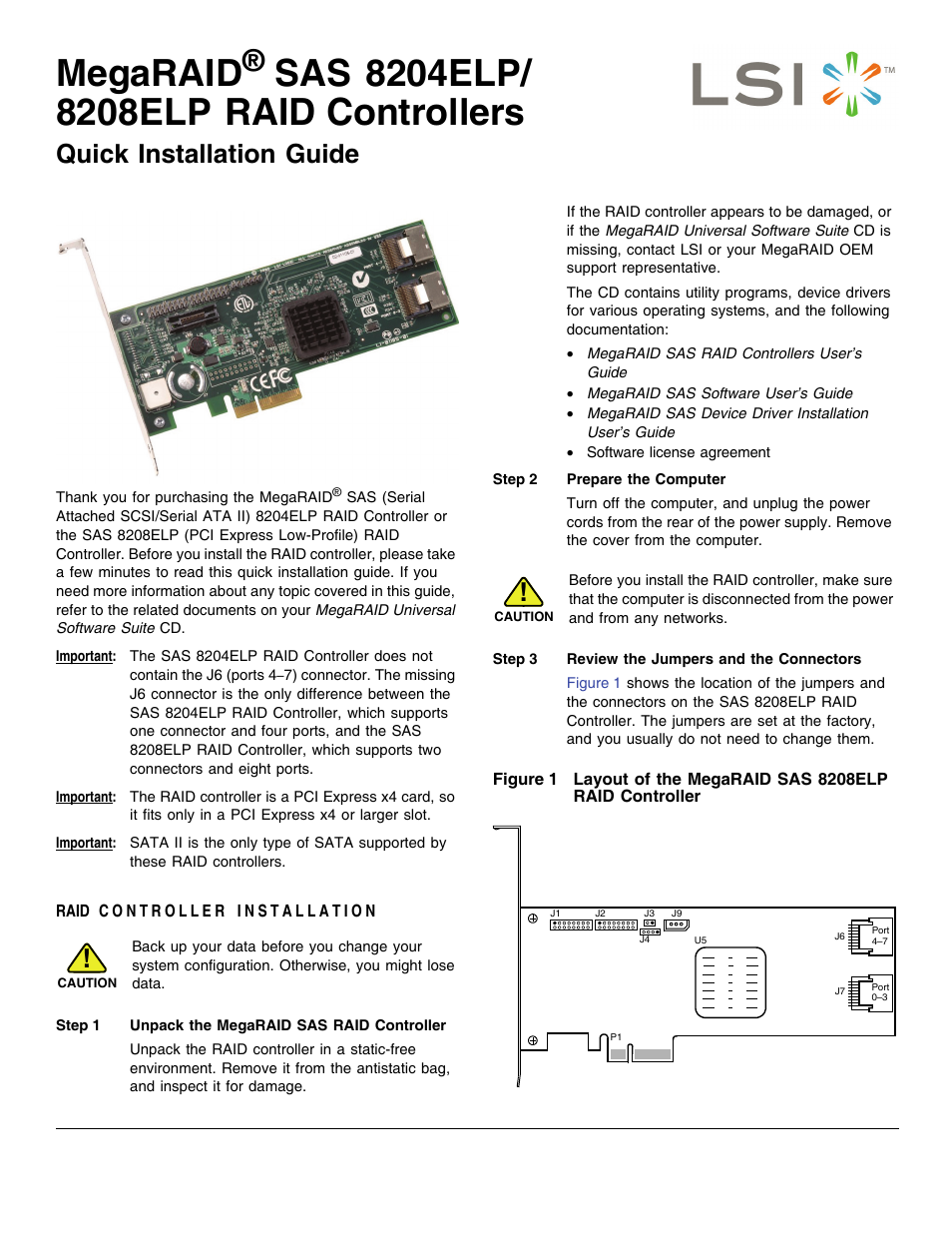 Avago Technologies MegaRAID SAS 8204ELP User Manual | 3 pages