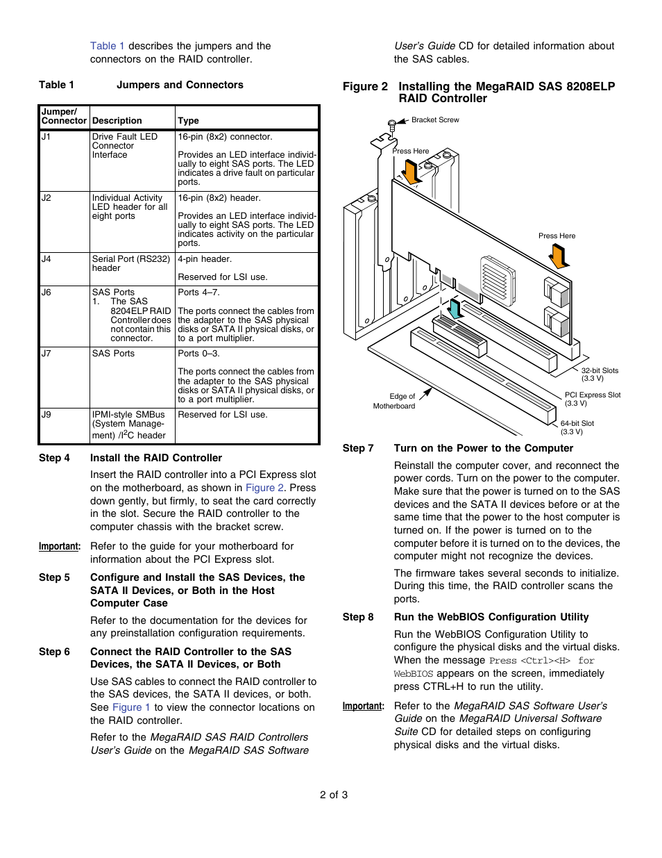 Avago Technologies MegaRAID SAS 8204ELP User Manual | Page 2 / 3