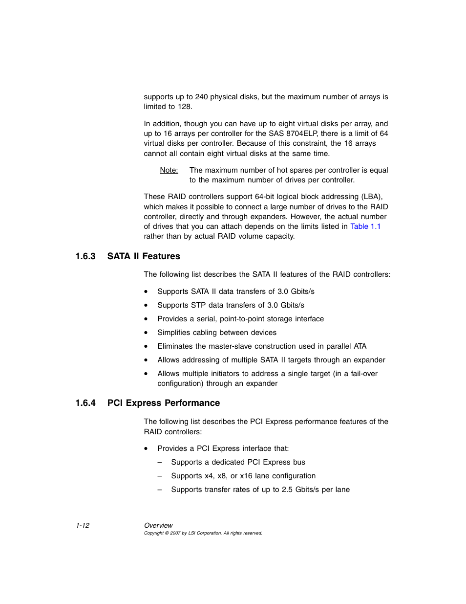 3 sata ii features, 4 pci express performance, Sata ii features | Pci express performance | Avago Technologies MegaRAID SAS 8204ELP User Manual | Page 26 / 72