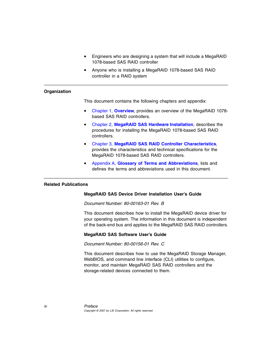 Avago Technologies MegaRAID SAS 8204ELP User Manual | Page 4 / 72