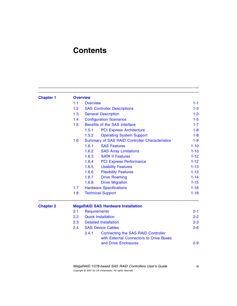 Avago Technologies MegaRAID SAS 8204ELP User Manual | Page 9 / 72