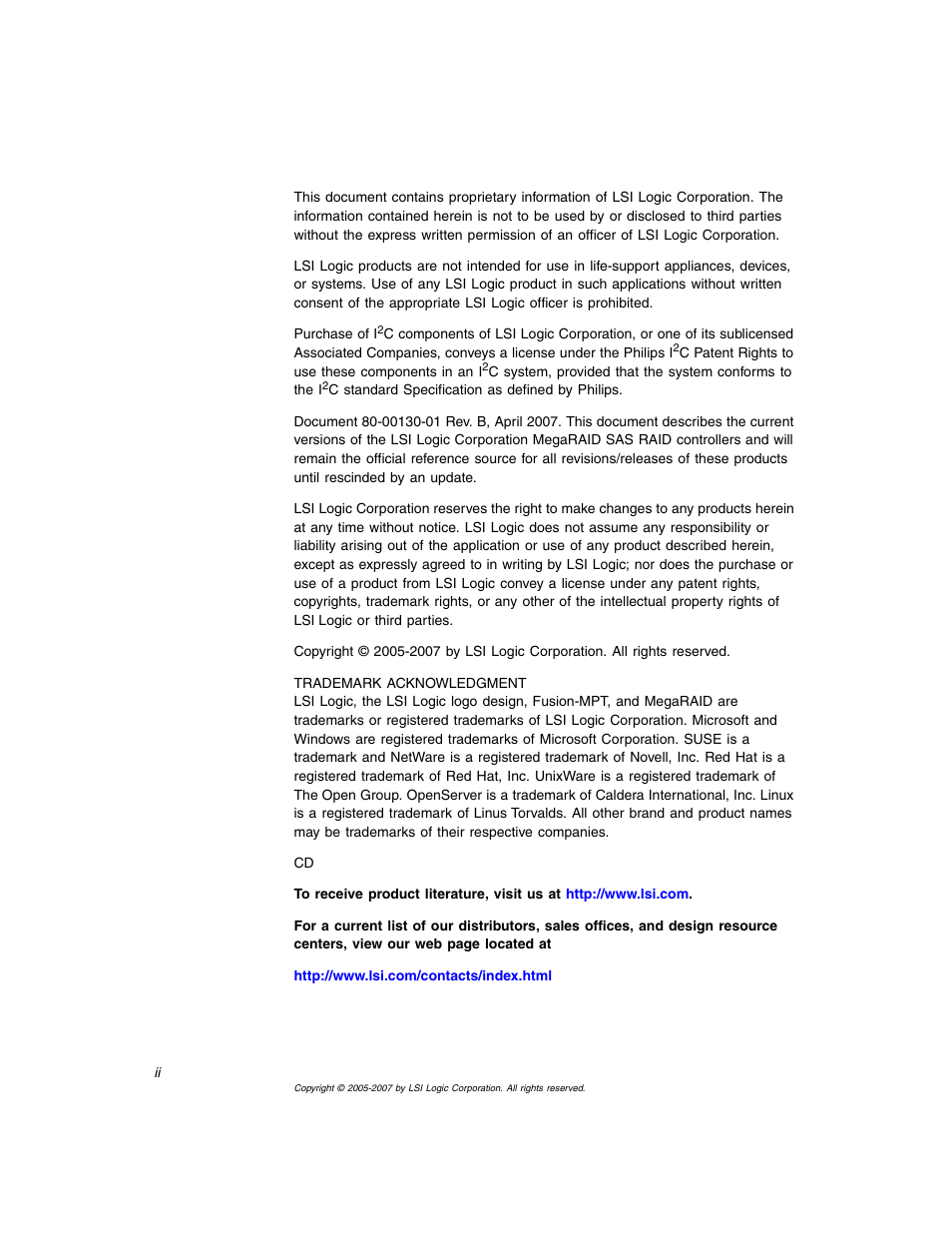 Copyrights | Avago Technologies MegaRAID SAS 8204ELP User Manual | Page 2 / 84