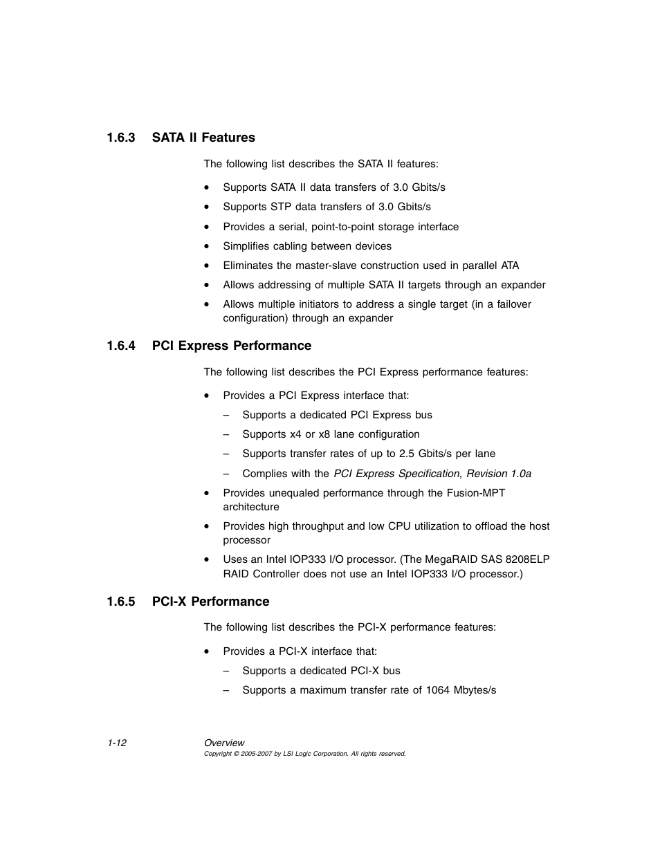 3 sata ii features, 4 pci express performance, 5 pci-x performance | Sata ii features, Pci express performance, Pci-x performance | Avago Technologies MegaRAID SAS 8204ELP User Manual | Page 28 / 84