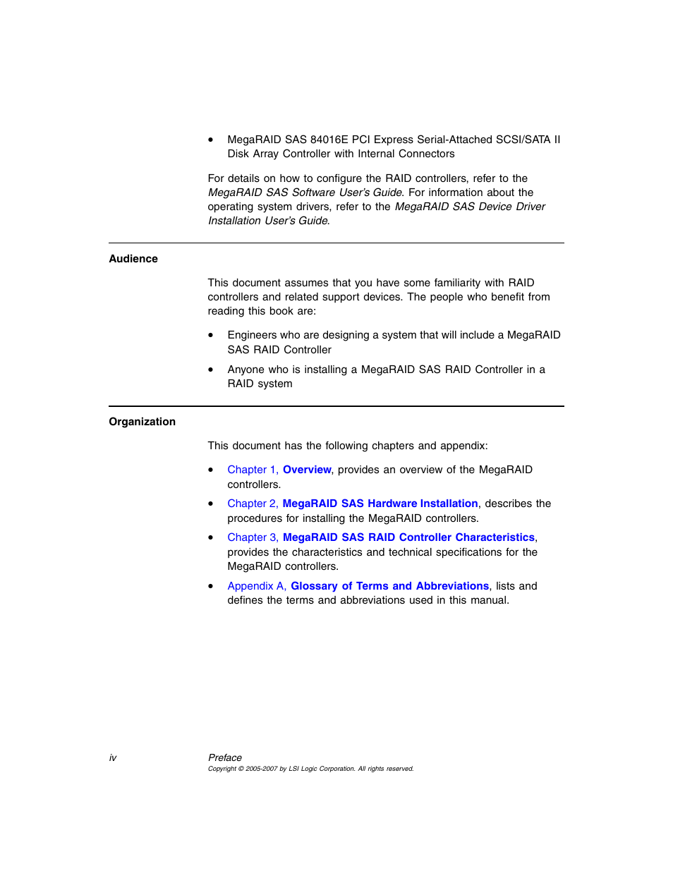 Avago Technologies MegaRAID SAS 8204ELP User Manual | Page 4 / 84