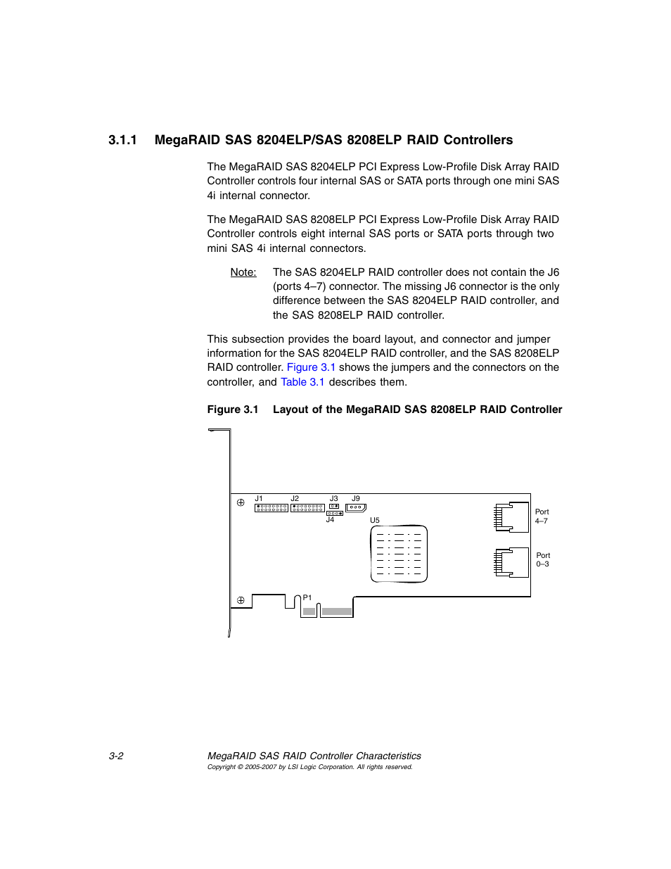 Megaraid sas 8204elp/sas 8208elp raid controllers, Layout of the megaraid sas 8208elp raid controller | Avago Technologies MegaRAID SAS 8204ELP User Manual | Page 52 / 84