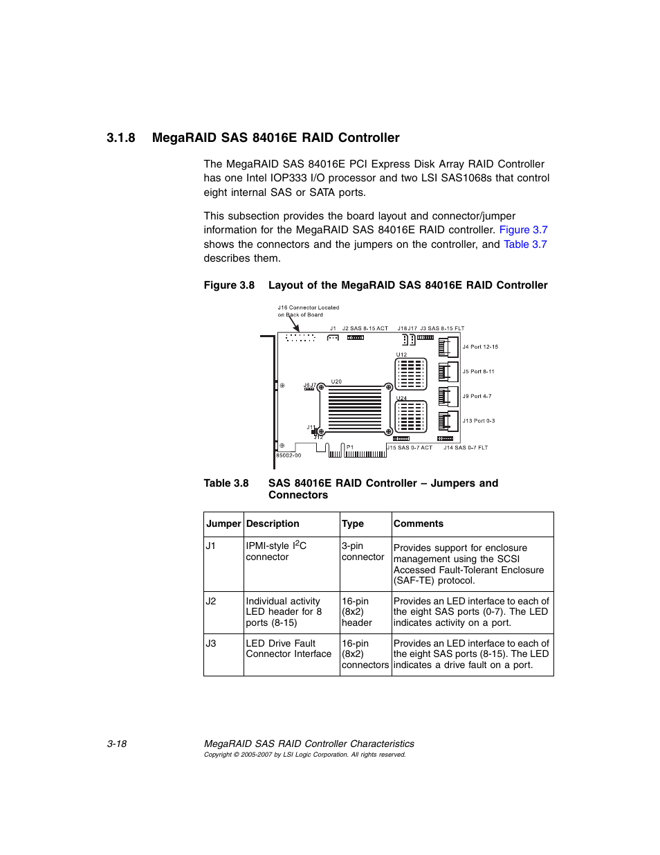 8 megaraid sas 84016e raid controller, Megaraid sas 84016e raid controller, Layout of the megaraid sas 84016e raid controller | Avago Technologies MegaRAID SAS 8204ELP User Manual | Page 68 / 84