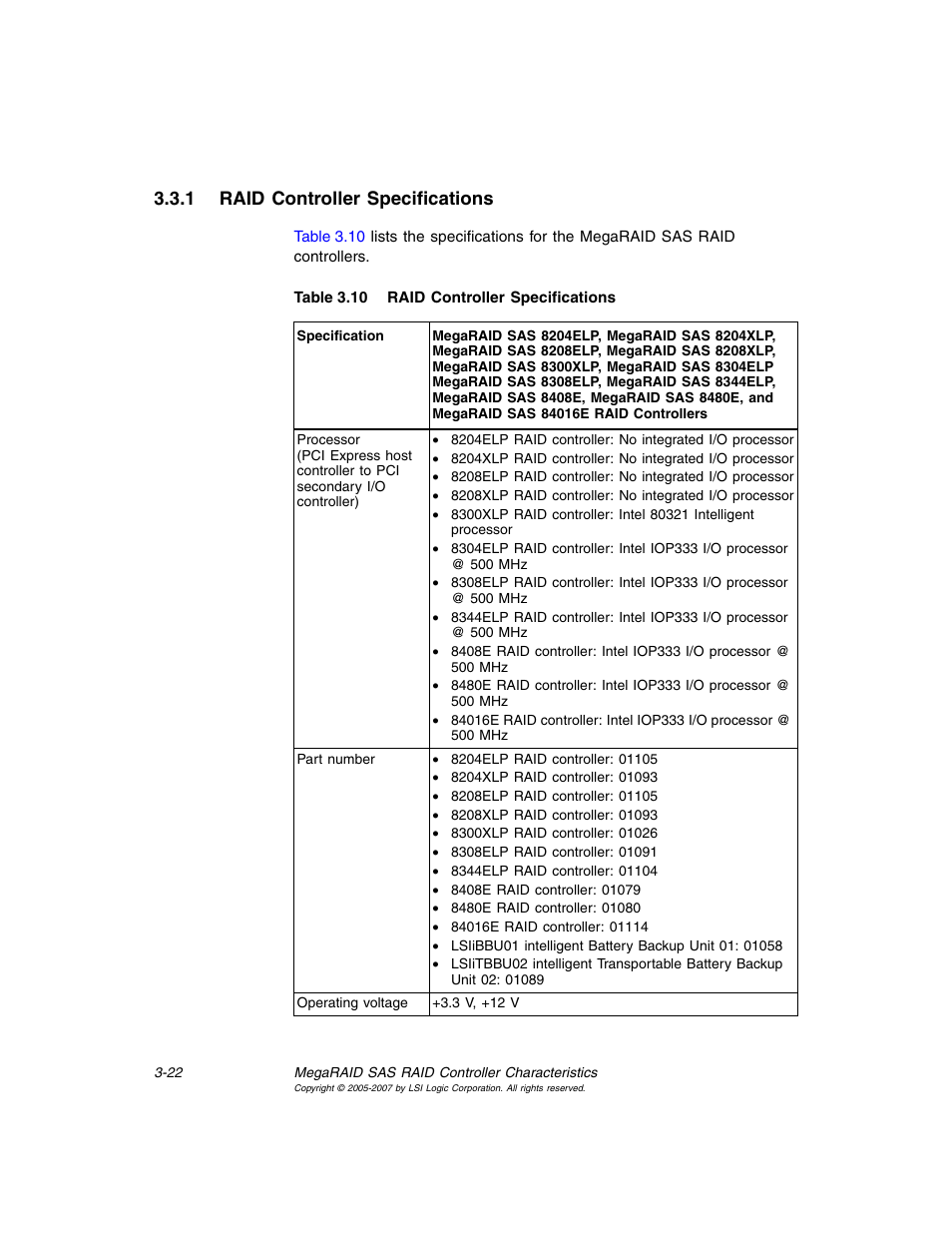 1 raid controller specifications, Raid controller specifications | Avago Technologies MegaRAID SAS 8204ELP User Manual | Page 72 / 84