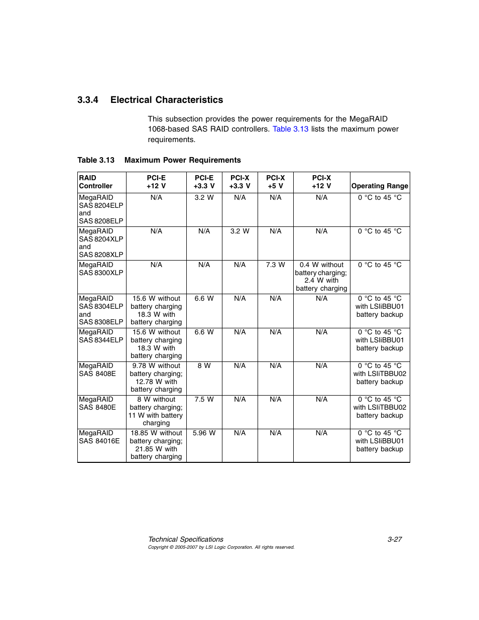 4 electrical characteristics, Electrical characteristics, Maximum power requirements | Avago Technologies MegaRAID SAS 8204ELP User Manual | Page 77 / 84