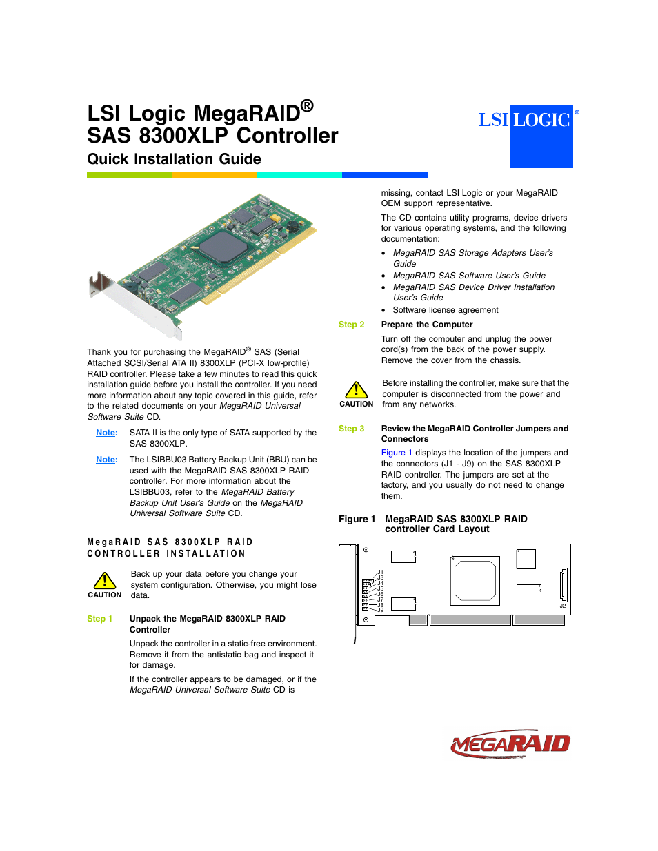 Avago Technologies MegaRAID SAS 8300XLP User Manual | 3 pages