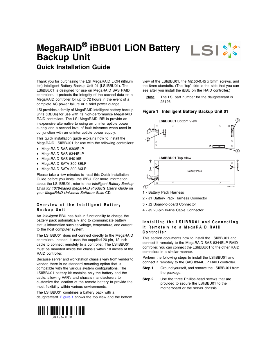 Avago Technologies MegaRAID SAS 8308ELP User Manual | 2 pages