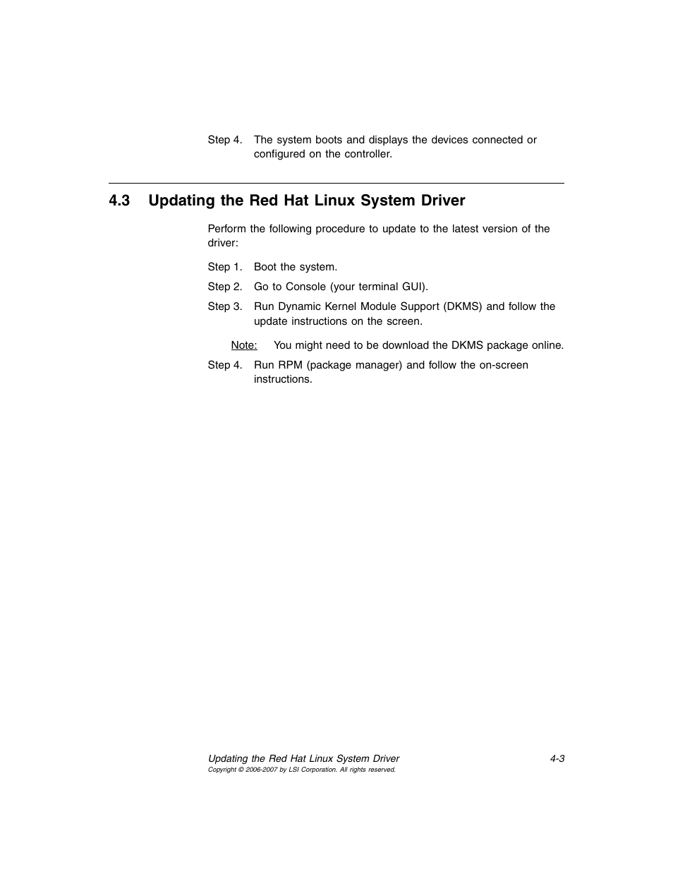 3 updating the red hat linux system driver, Updating the red hat linux system driver | Avago Technologies MegaRAID SAS 8308ELP User Manual | Page 25 / 36