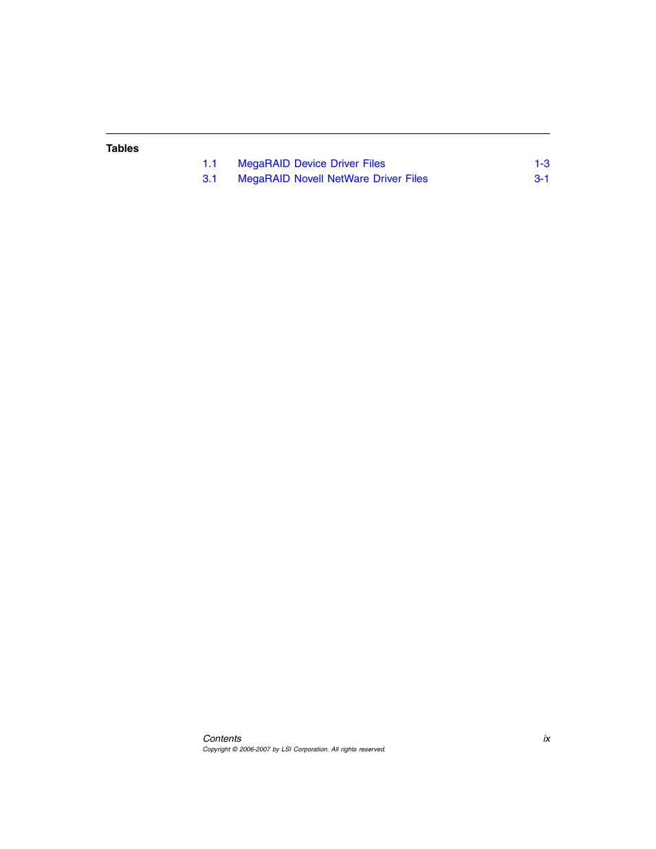 List of tables | Avago Technologies MegaRAID SAS 8308ELP User Manual | Page 9 / 36