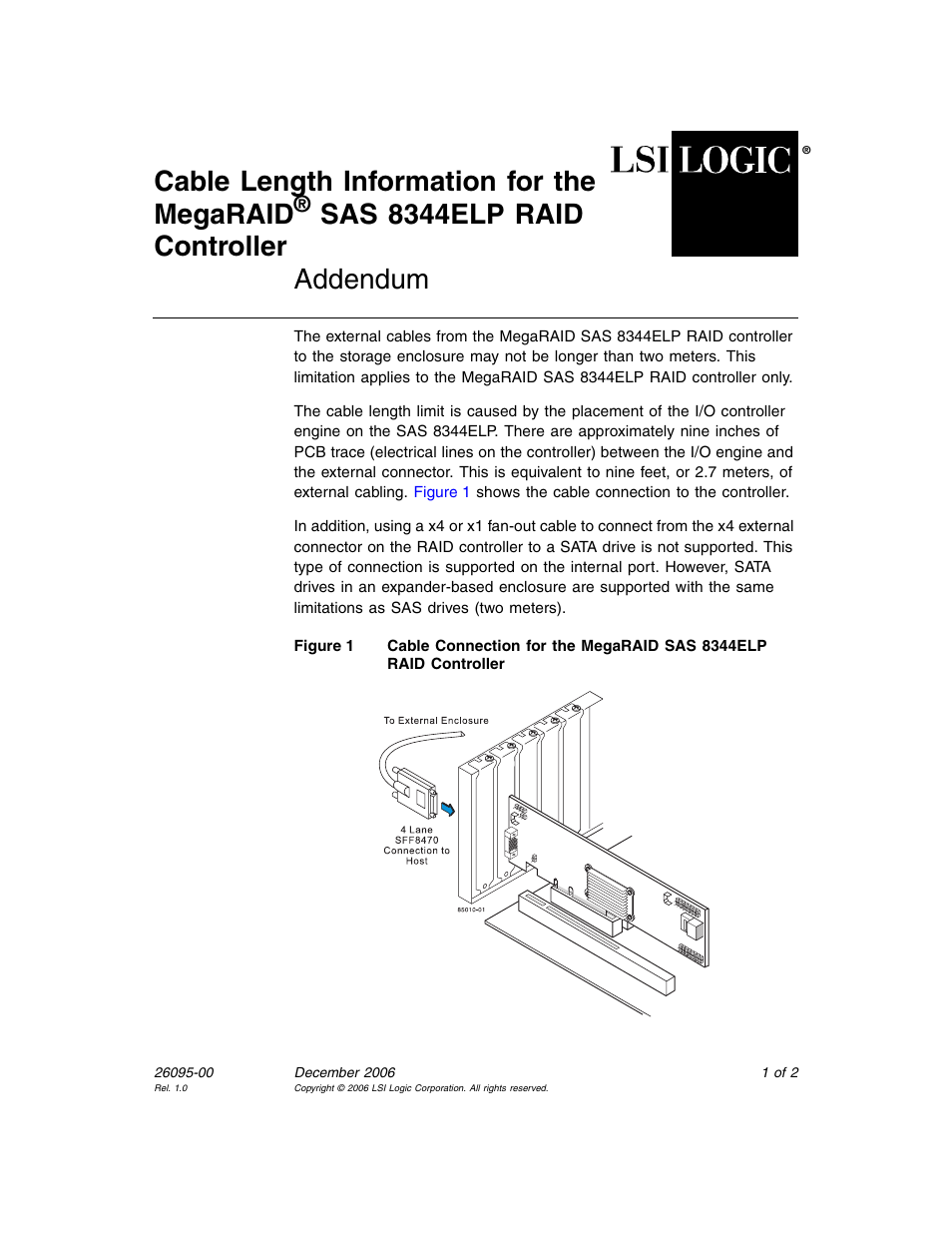 Avago Technologies MegaRAID SAS 8344ELP User Manual | 2 pages