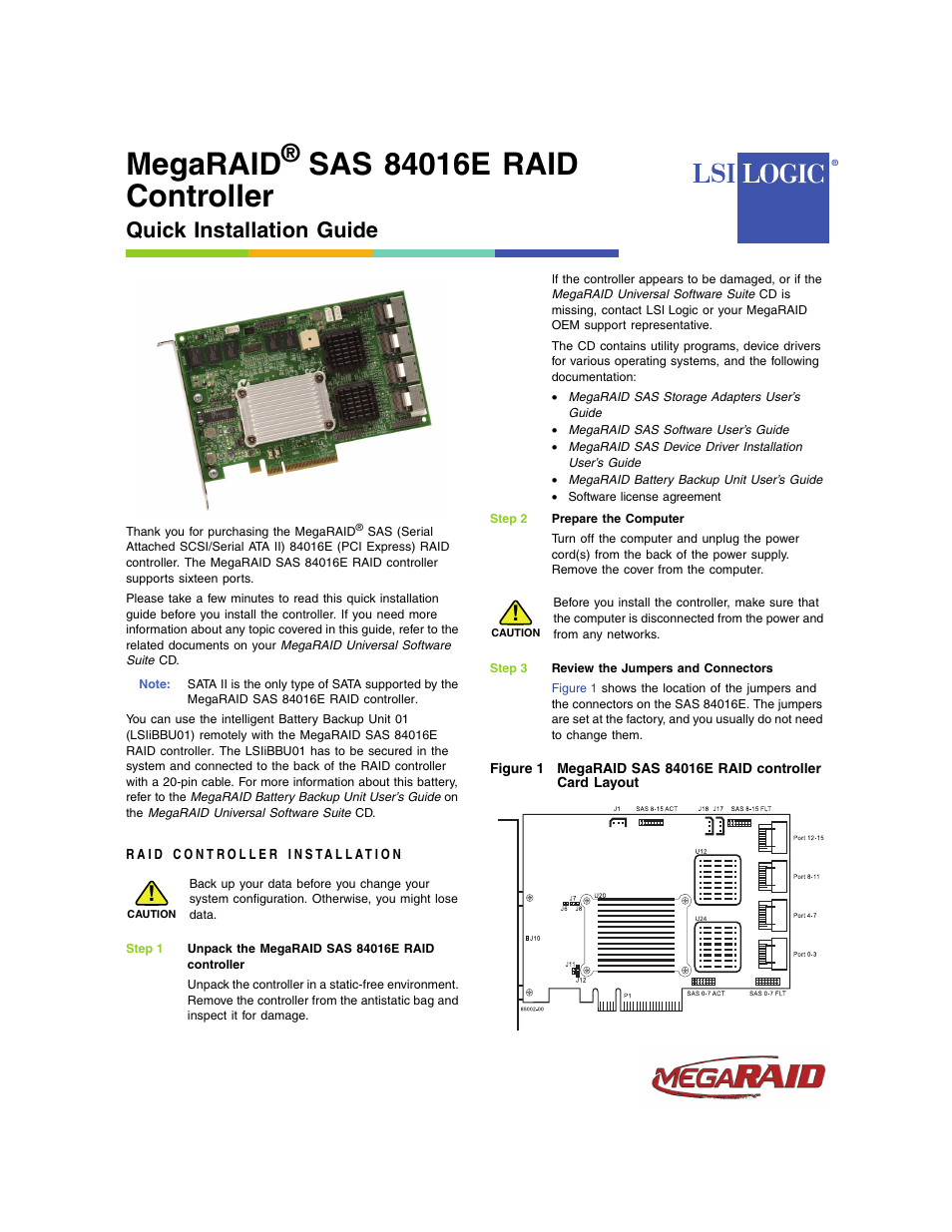 Avago Technologies MegaRAID SAS 84016E User Manual | 4 pages