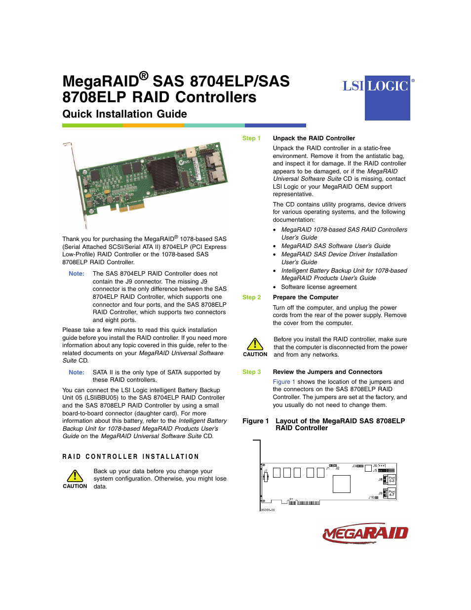 Avago Technologies MegaRAID SAS 8704ELP User Manual | 3 pages