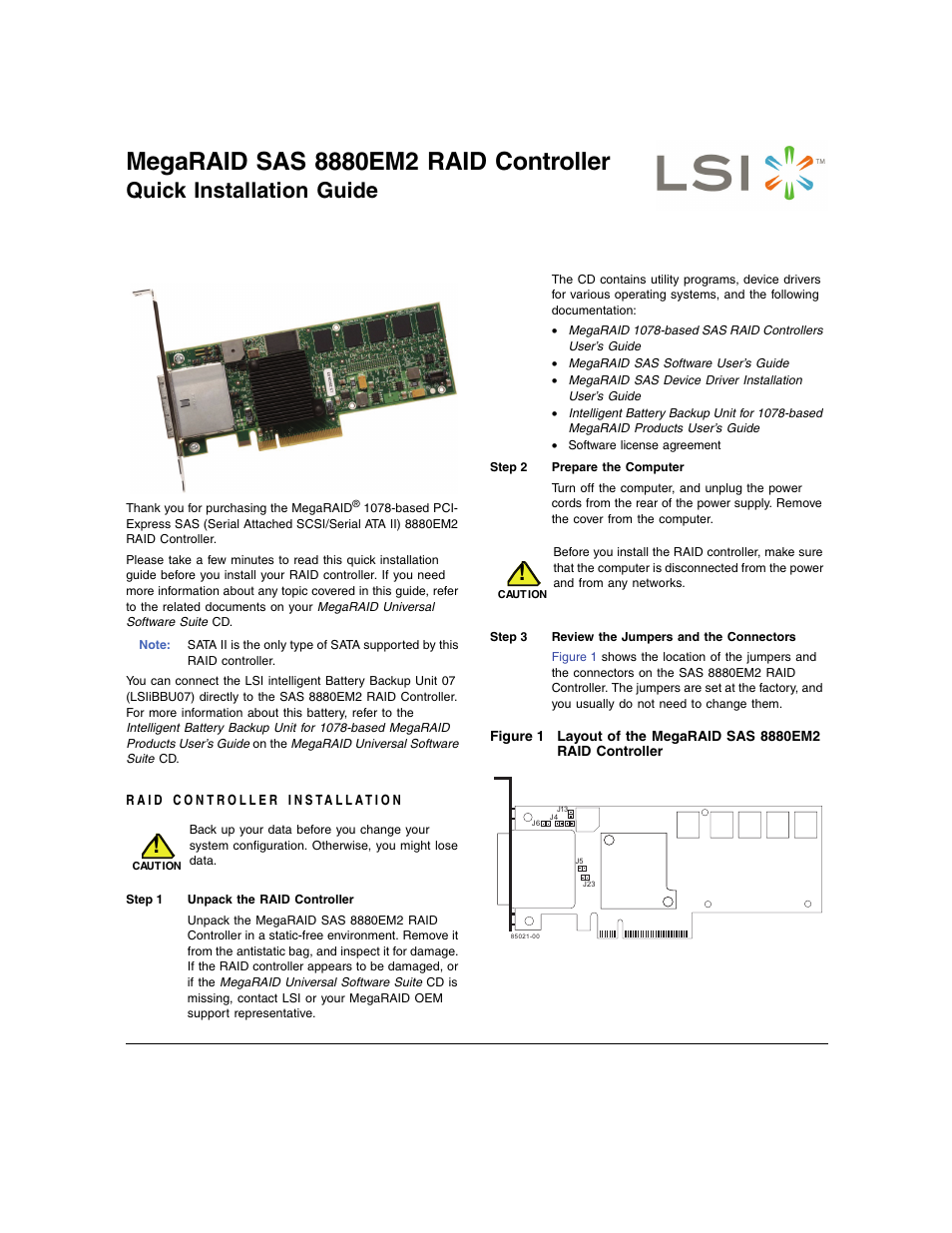 Avago Technologies MegaRAID SAS 8880EM2 User Manual | 3 pages