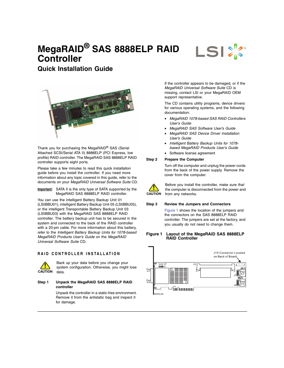 Avago Technologies MegaRAID SAS 8888ELP User Manual | 3 pages