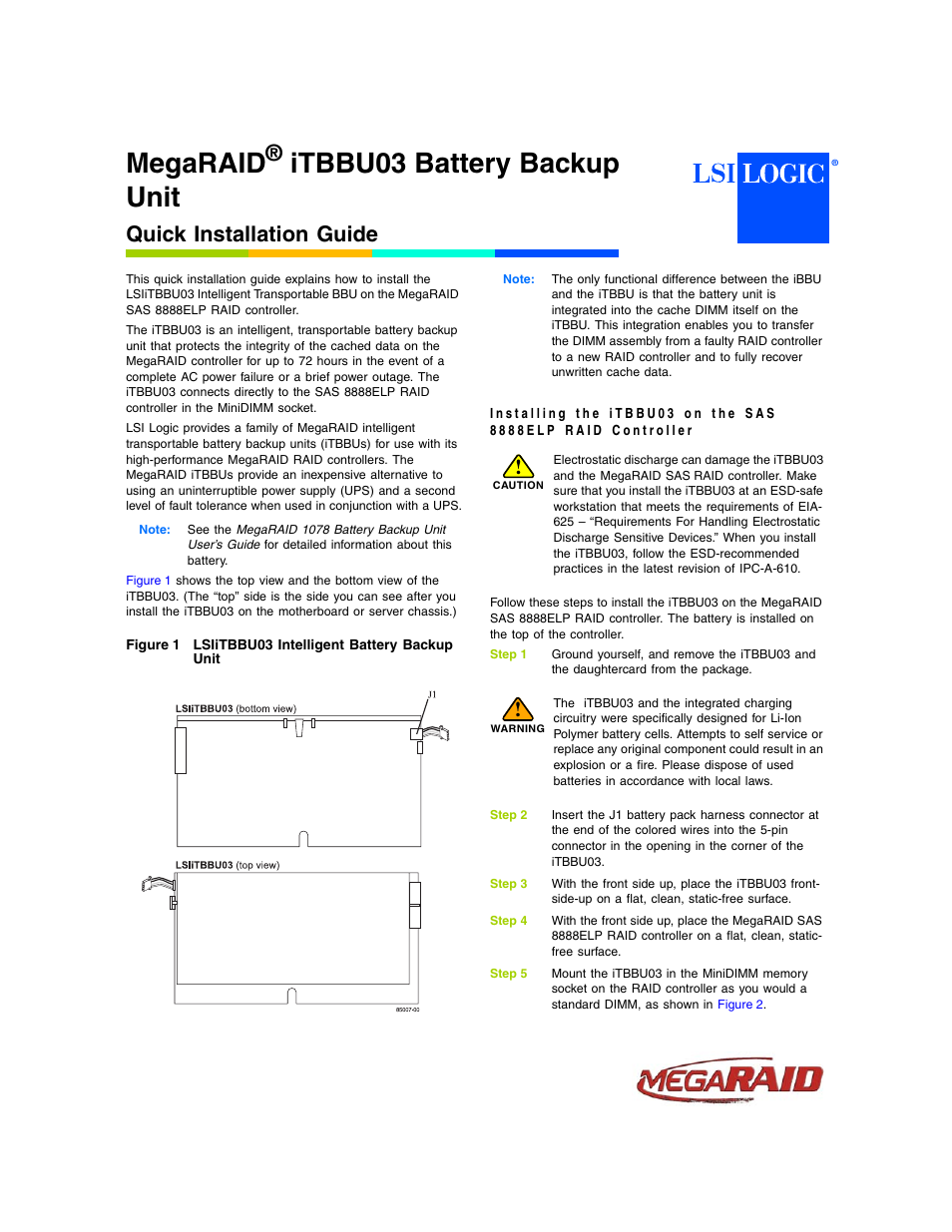 Avago Technologies MegaRAID SAS 8888ELP User Manual | 2 pages