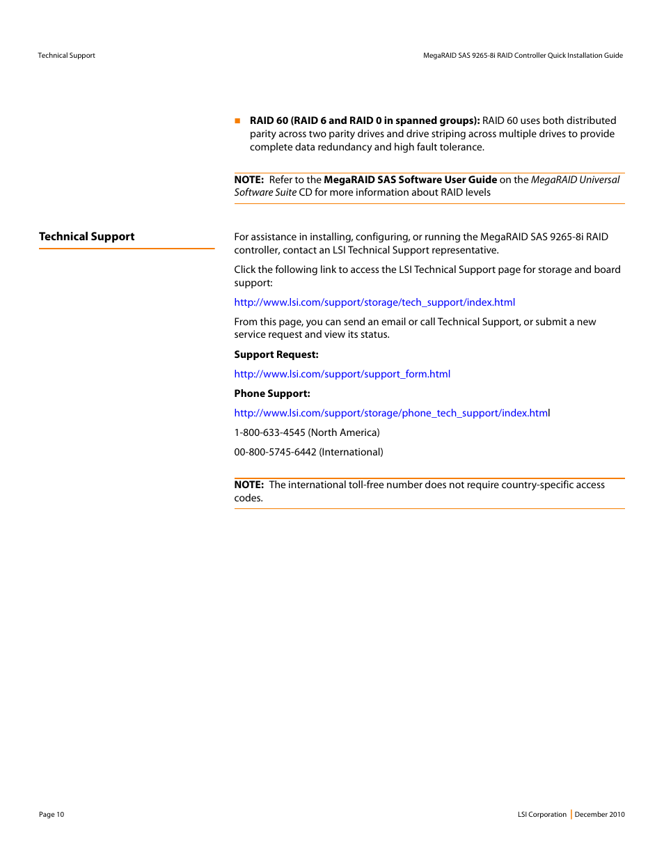 Technical support | Avago Technologies MegaRAID SAS 9265-8i User Manual | Page 10 / 12