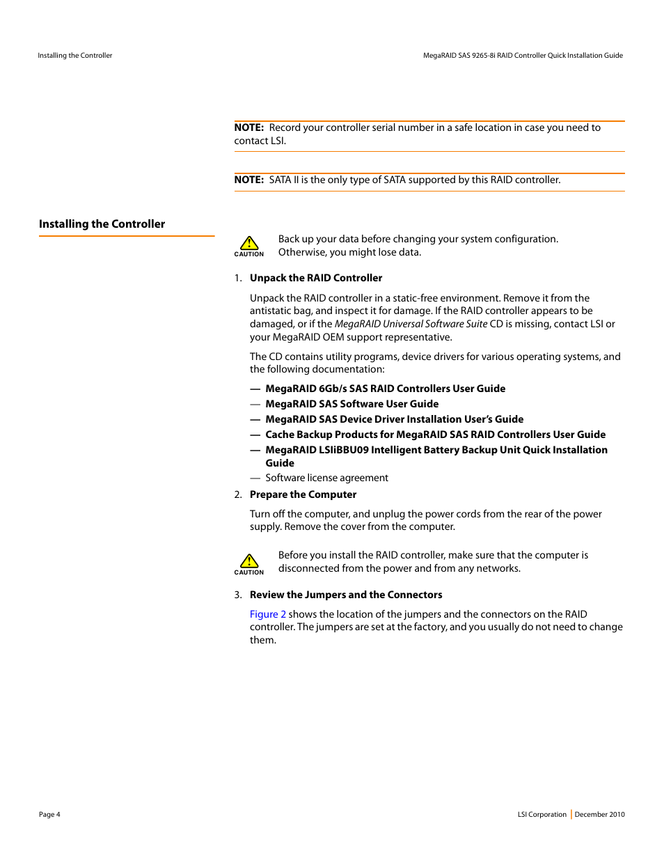 Installing the controller | Avago Technologies MegaRAID SAS 9265-8i User Manual | Page 4 / 12