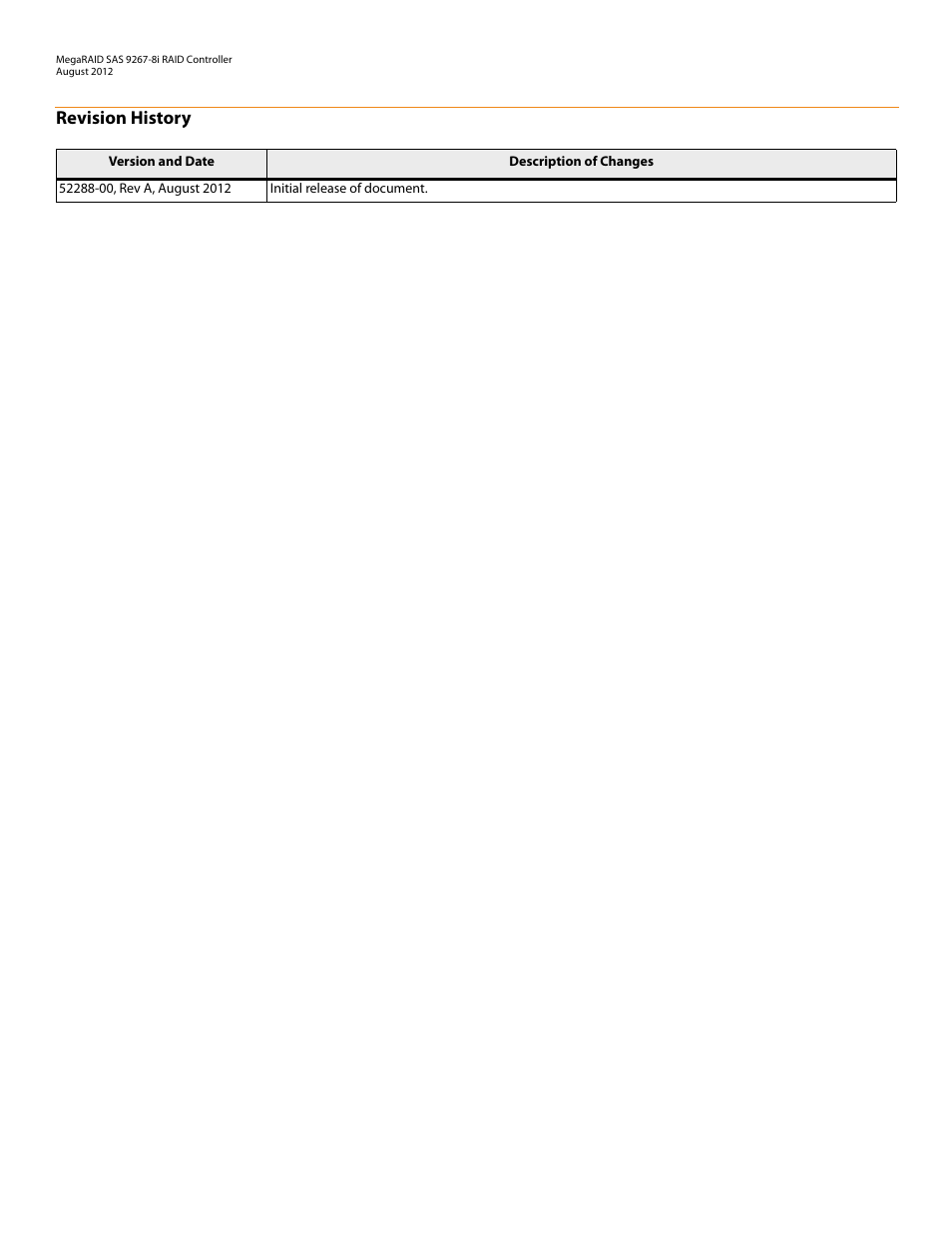 Revision history | Avago Technologies MegaRAID SAS 9267-8i User Manual | Page 2 / 10